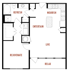 Floor plan for 1 bed, 1 bath, 927 sqft